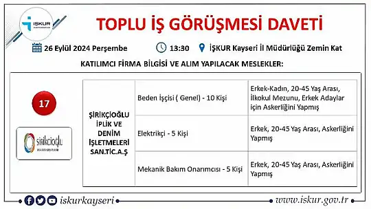 Kayseri'de iş arayanlar dikkat – İŞKUR'da toplu görüşme!