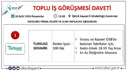 Kayseri'de iş arayanlar dikkat – İŞKUR'da toplu görüşme!