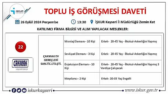 Kayseri'de iş arayanlar dikkat – İŞKUR'da toplu görüşme!