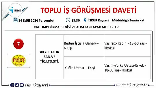 Kayseri'de iş arayanlar dikkat – İŞKUR'da toplu görüşme!