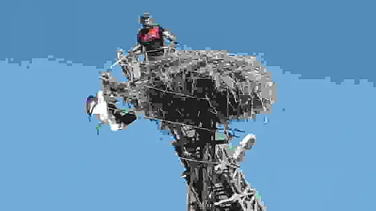 Ayağına ip dolanan leyleği itfaiye ekipleri kurtardı