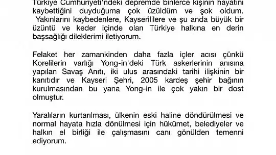 Kardeş şehirlerden destek ve taziye mesajı