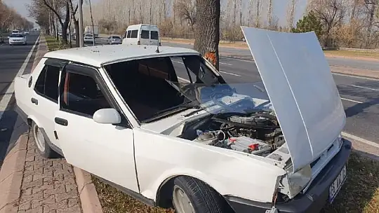 Kazada savrulan otomobil ağaca çarparak durabildi