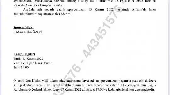 Minel Nefin Özen'e milli davet