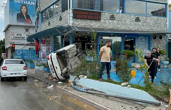 Adana'da otomobil balıkçı dükkanına daldı!