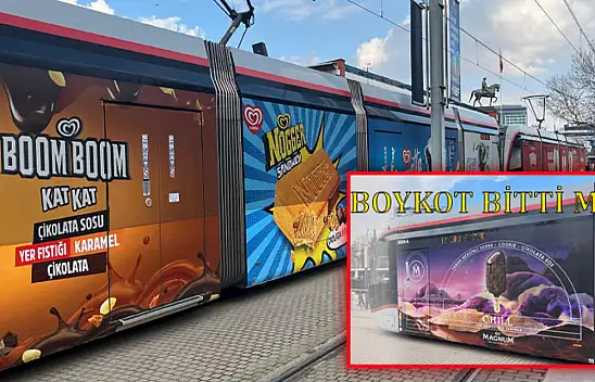 Gazze'de ateşkesin ardından Kayseri'deki tramvaylara Algida reklamı giydirildi!