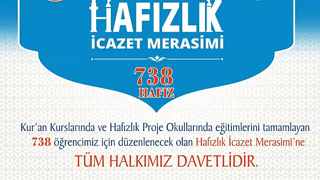 738 öğrenciye Hafızlık İcazet Merasimi! Tüm halk davetli…