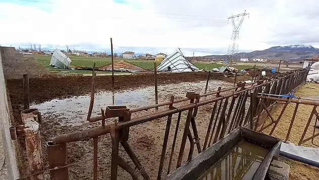 Develi'de şiddetli rüzgar ahırın çatısını uçurdu