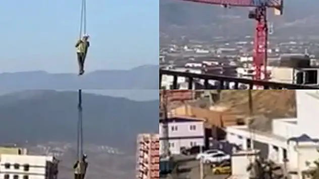 Kahramanmaraş'ta tehlikali anlar! İşçi vinçle indi