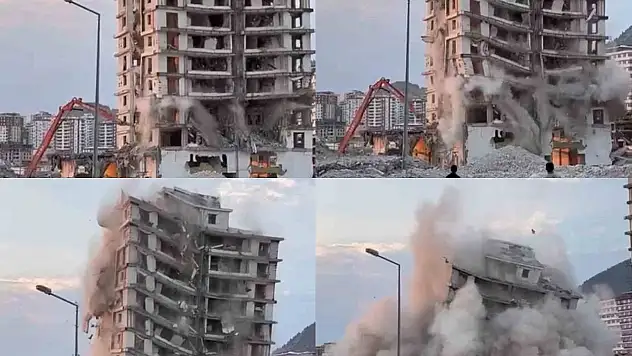 Kahramanmaraş'ta bina yıkılırken çöktü