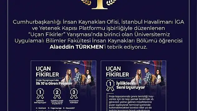 KAYÜ Öğrencisi, 'Uçan Fikirler Yarışmasında' birinci oldu