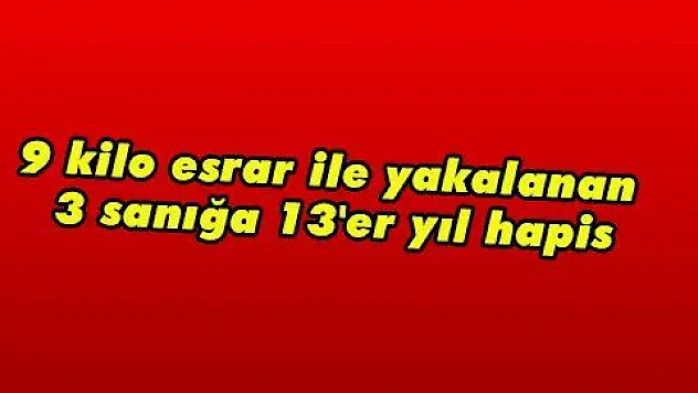 9 kilo esrar ile yakalanan 3 sanığa 13'er yıl hapis