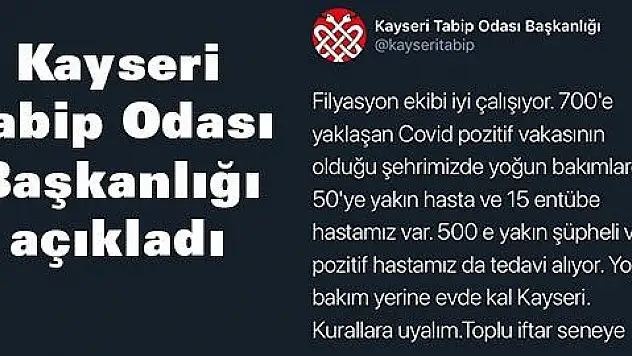Kayseri'de kaç koronavirüs vakası var ?