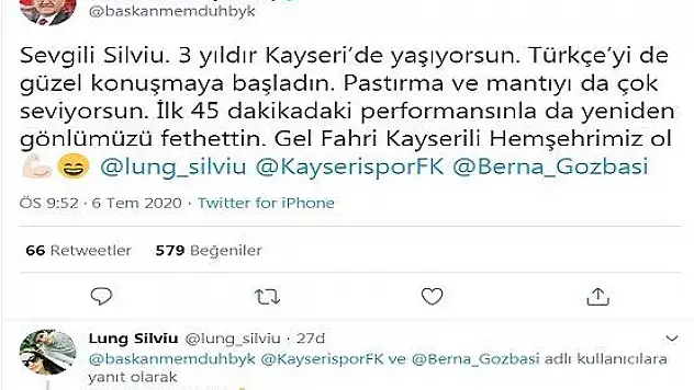 Büyükkılıç 'tan Lung 'a Gel Fahri Kayserili Hemşehrimiz ol