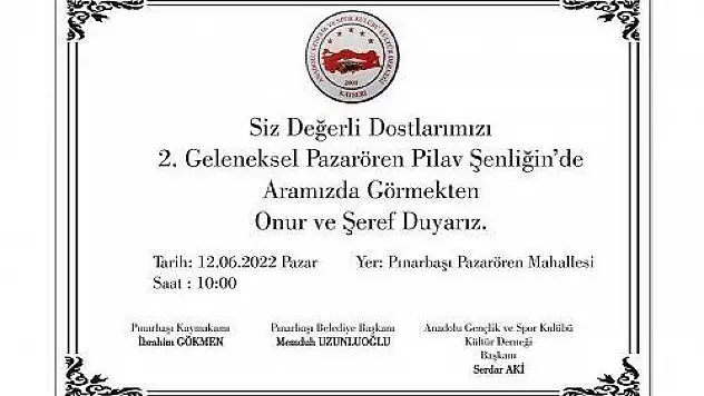 Pazarören Pilav Şenliği pazar günü 