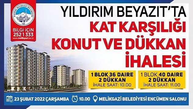 Melikgazi Belediyesi'nden kat karşılığı konut ve dükkan ihalesi