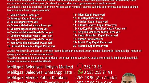 Melikgazi'de kurban kesim yerleri bayrama hazır