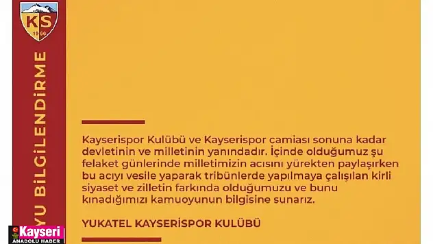 Kayserispor: Kirli siyaset ve zilletin farkındayız, kınıyoruz