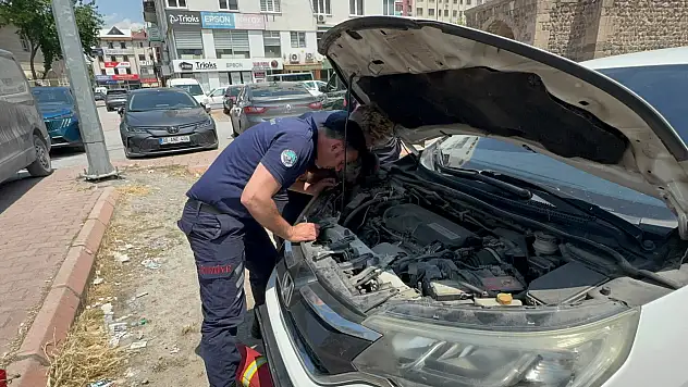 Kocasinan'da yola çıkmaya hazırlanan aracın motor bloğundan kedi sesleri geldi
