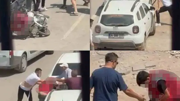 Otomobilden indiler kuryeyi darp etmeye başladılar!