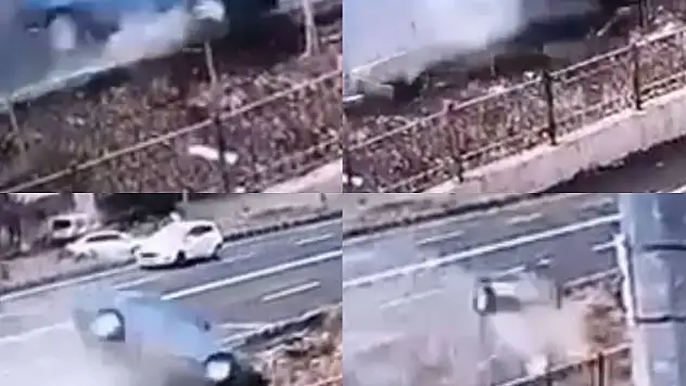 Otomobilin kanala uçtuğu anlar görüntülendi