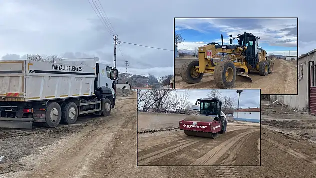Yahyalı'da yol yapım çalışmaları sürüyor: Kar ve soğukta engelleyemedi!