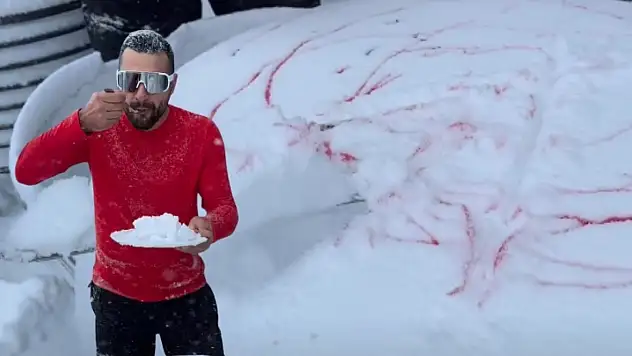 Yeni yıl pastası bu kez kardan: Erciyes'te dikkat çeken görüntü