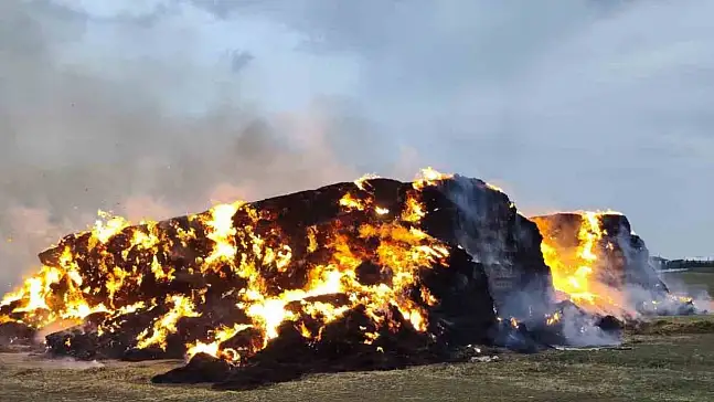Yıldırım faciası! 500 ton saman balyası küle döndü