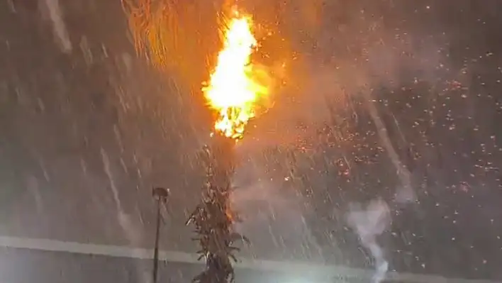 Sağanak yağış sırasında düşen yıldırım yangına neden oldu