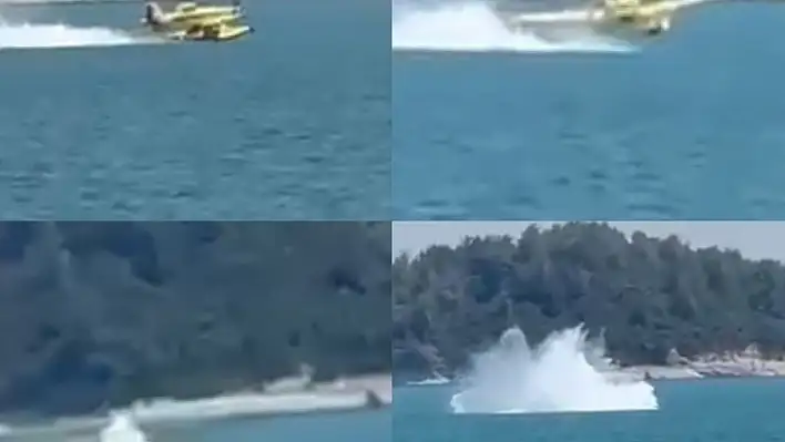 Adana'da yangın uçağı ters döndü: Düşme anı kamerada