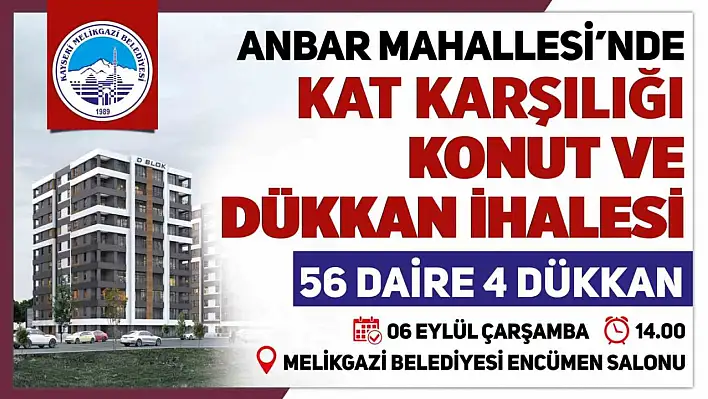 Melikgazi'de konut ve dükkan ihalesi...