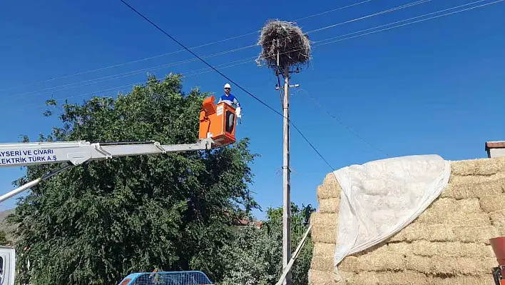 Develi'de ayağına ip bağlanan leylek işte böyle kurtarıldı