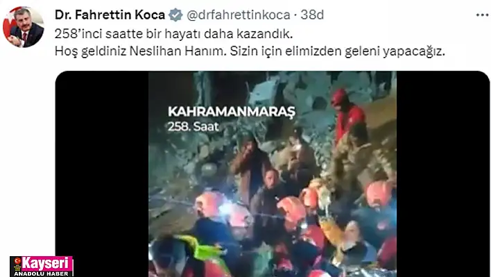 Bakan Koca'dan, Neslihan Kılıç paylaşımı