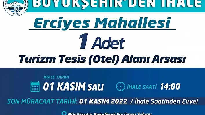 Büyükşehir Erciyes'te otel arsası satacak