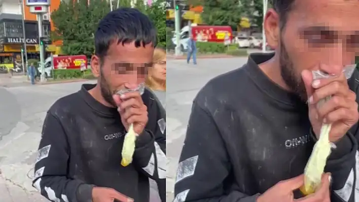 Caddede güpegündüz bali çekip kendinden geçti