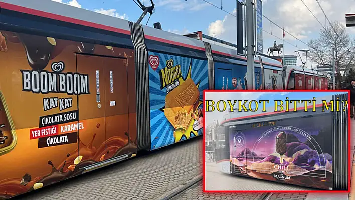 Gazze'de ateşkesin ardından Kayseri'deki tramvaylara Algida reklamı giydirildi!