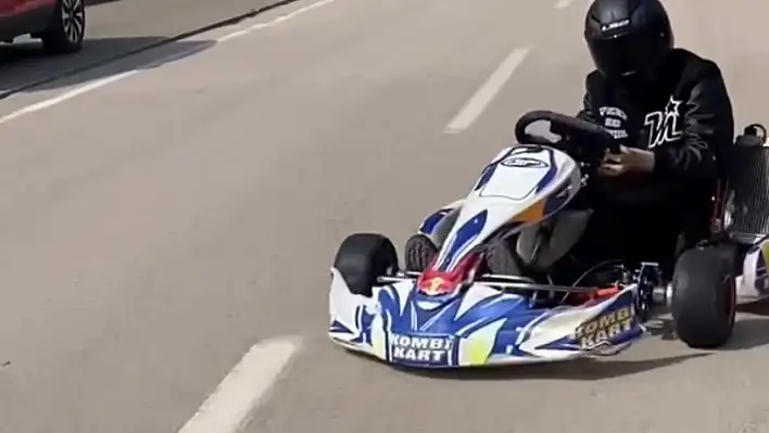 Go kart sürücüsü trafiğe çıkıp drift attı