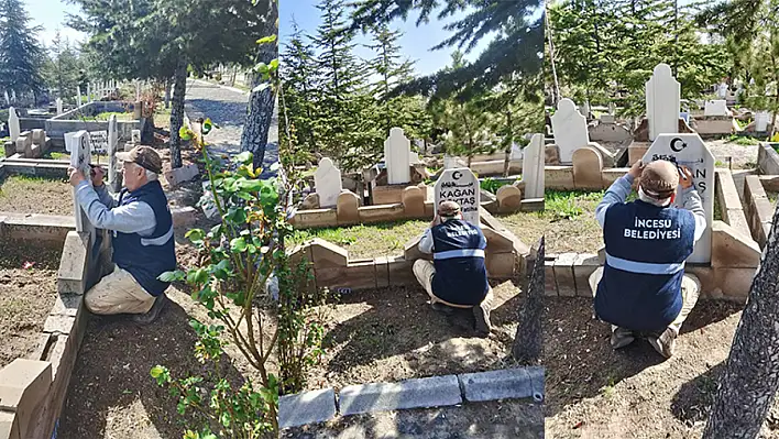 İncesu'daki silinen mezar taşları onarıldı