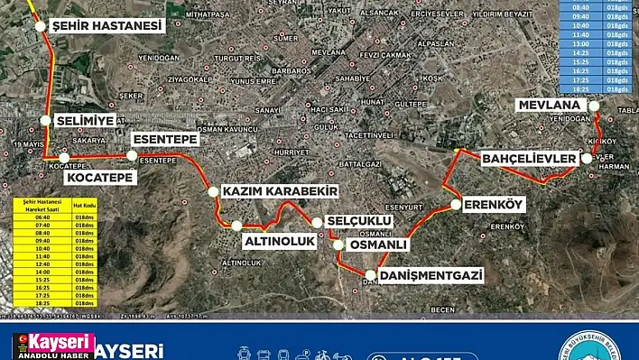 18 numaralı yeni hat Talas'tan, Şehir Hastanesi'ne ulaşıyor