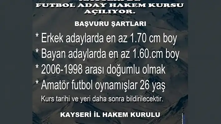 Kayseri'de Futbol Aday Hakem Kursu açılıyor