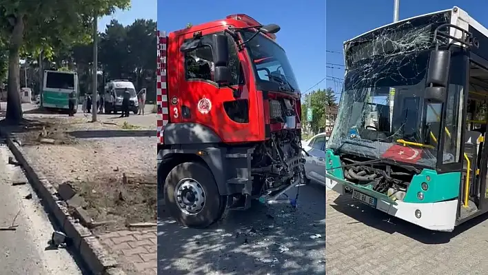 Kayseri'de kavşakta can pazarı: İtfaiye ile otobüs çarpıştı!