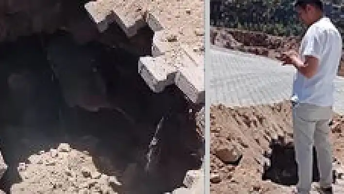 Kayseri'de kentsel dönüşüm binasının önünde yol çöktü!