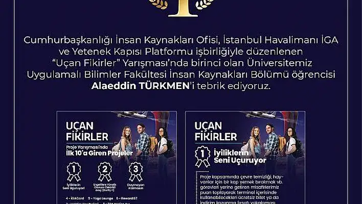 KAYÜ Öğrencisi, 'Uçan Fikirler Yarışmasında' birinci oldu
