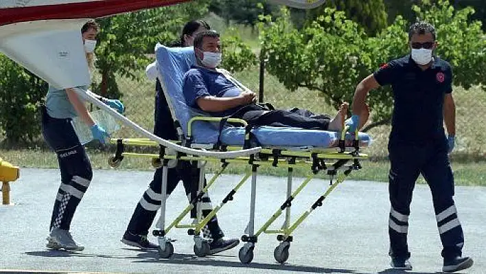 Motorlu testereyle omzunu kesti, ambulans helikopterle hastaneye götürüldü