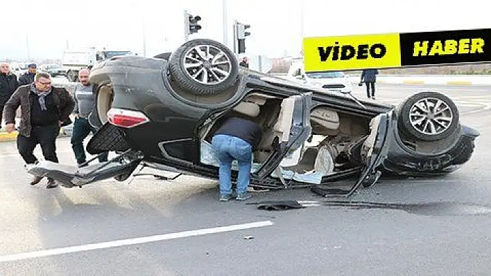 Takla atan otomobilden burnu bile kanamadan çıktı 