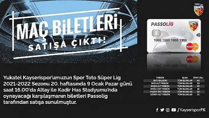 Kayserispor - Altay maçının bilet fiyatları belli oldu