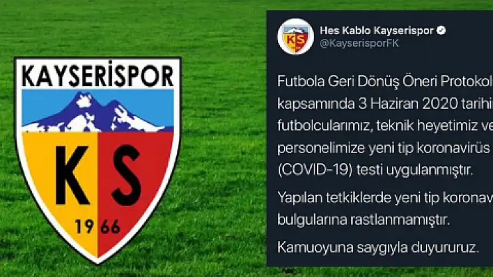 Kayserispor Kovid-19 testinde temiz çıktı