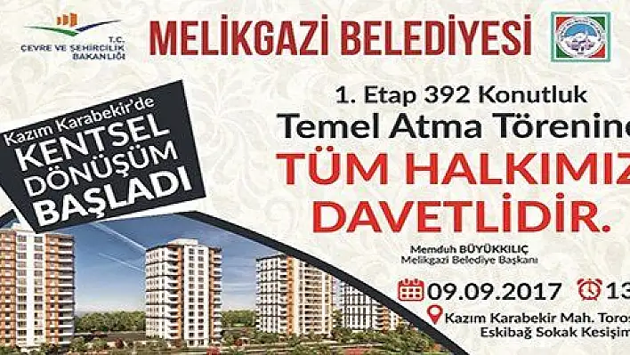 Melikgazi Belediyesi 396 dairelik konutun temelini atacak