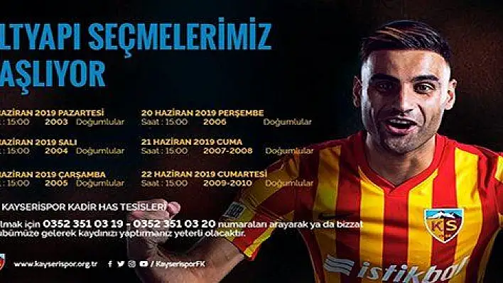 Kayserispor alt yapı seçmeleri başlıyor 