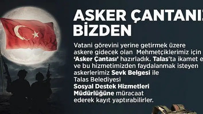 Talas Belediyesi'nden Mehmetçiğe asker çantası desteği